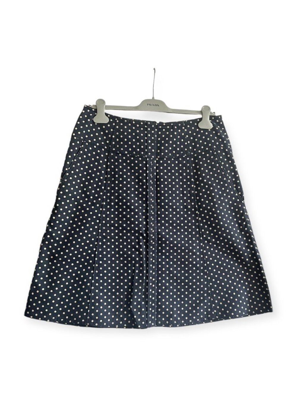 Vintage 90s DKNY Polka Dot A line Skirt, Size 10, Blue, Ivory